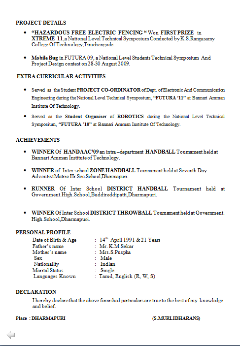 Sample resume for 1 year experienced software developer